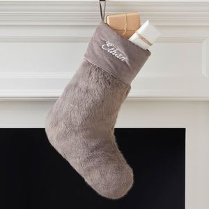 NWT Pottery Barn Faux Fur Christmas Stocking, Large, Nickel Gray
